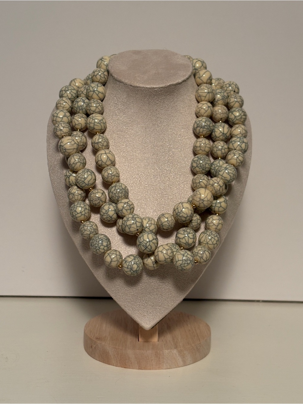 Vintage Kenneth Lane Multi Strand Crackle Beaded Necklace Interlocking Clasp